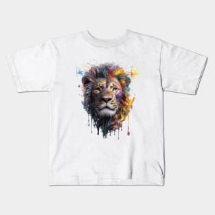 Lion Splash Art: Vibrant Fantasy Portrait #2 Kids T-Shirt